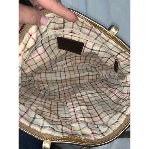 Coach Signature Stripe Tote Bag Brown Gold Monogram Medium Women's‎ - Picture 7 of 8